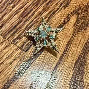 Gold Star Brooch with Blue Accents
